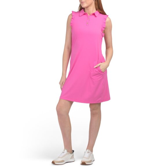G LIFESTYLE Hot Pink Upf 50 Short Sleeve Polo Mini Dress With Front Buttons - Picture 1 of 2
